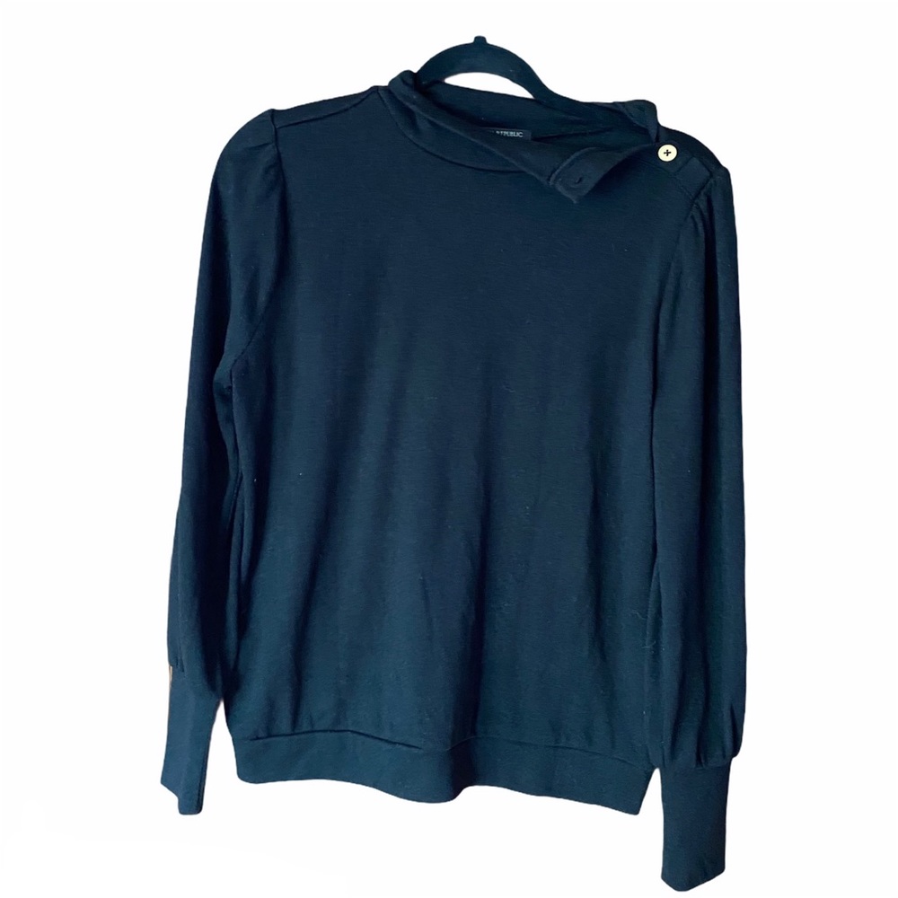 Banana Republic Black Sweater Gold Buttoned Neck